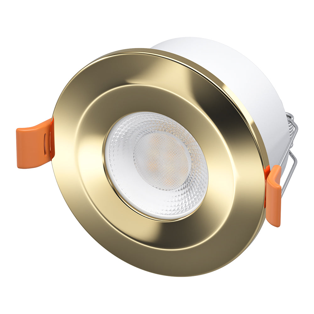 STRATA 5 | Tri-Colour CCT | LED Fire Rated Downlight | Dimmable 5W 600lm | IP65 | Brass