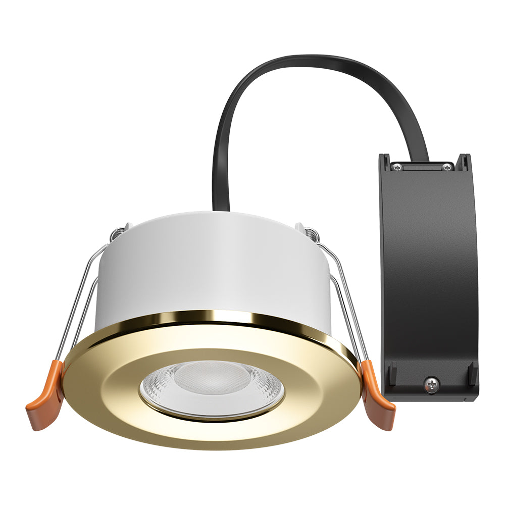 STRATA 5 | Tri-Colour CCT | LED Fire Rated Downlight | Dimmable 5W 600lm | IP65 | Brass