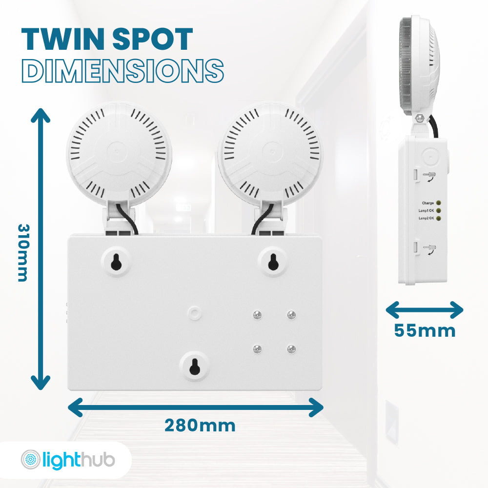 TWIN SPOT Self-Test Wall Light | LED 4W 405LM | 6500K Daylight | IP20 | Non-Maintained | 3hr Emergency Function