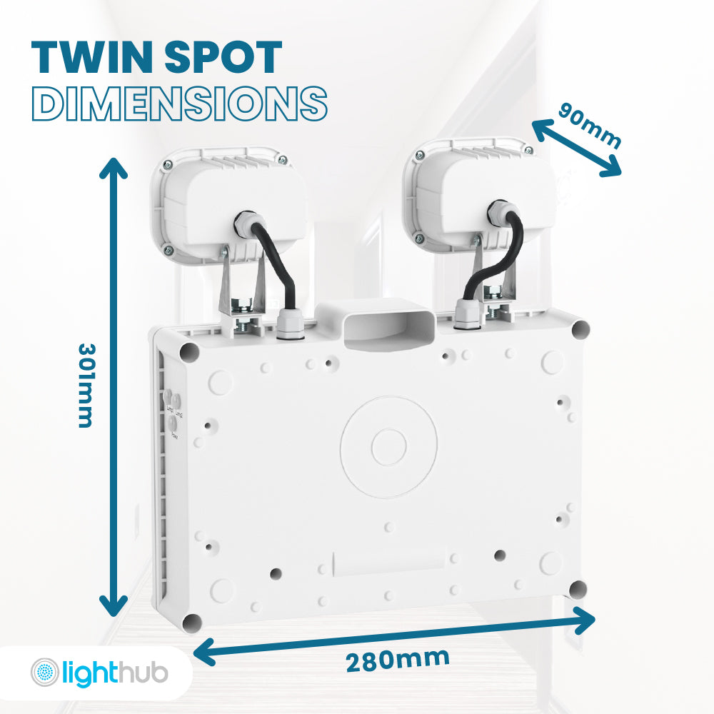 Twin Spot Non Maintained Self Test Wall Light | LED 6W 490lm | 6000K Daylight | IP65 | 3hr Emergency