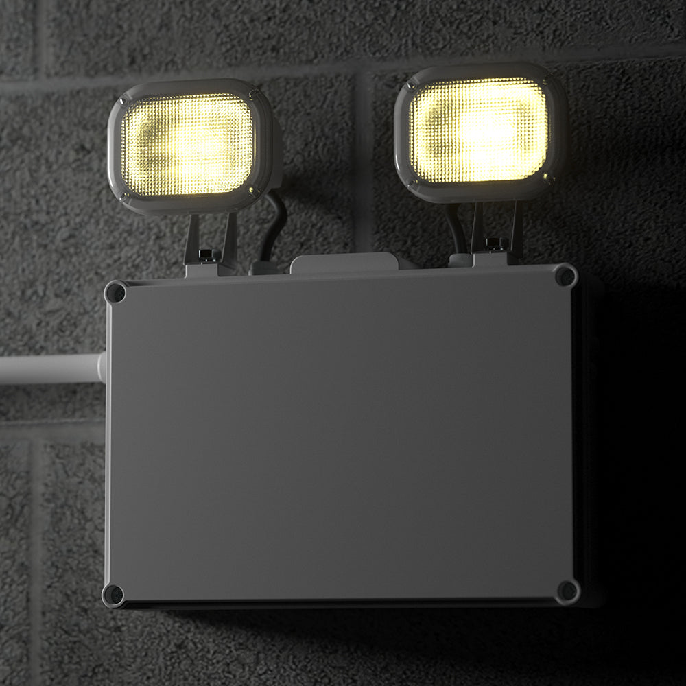 Twin Spot Non Maintained Self Test Wall Light | LED 6W 490lm | 6000K Daylight | IP65 | 3hr Emergency