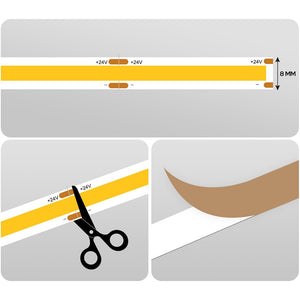 24V Seamless Dotless LED Tape Strip Light | 5W COB LED | Dimmable | Very Warm White 2700K | Sold Per Metre