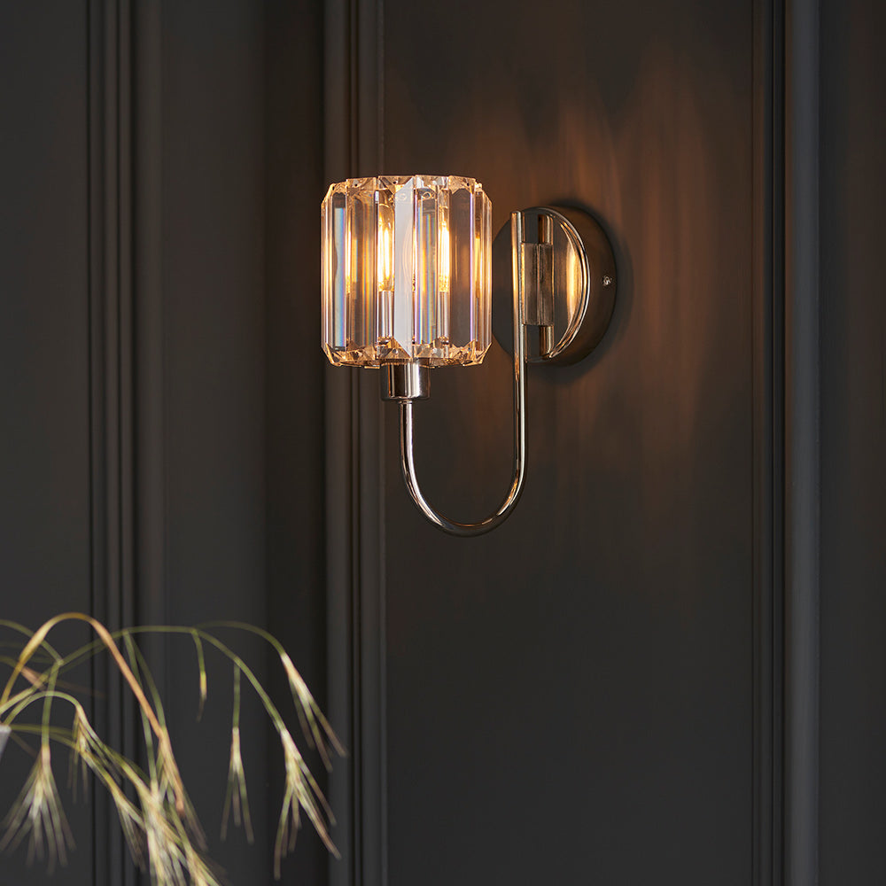 BERENICE | Semi Flush Single Wall Decorative Glass Light Fitting | E14 | Polished Nickel