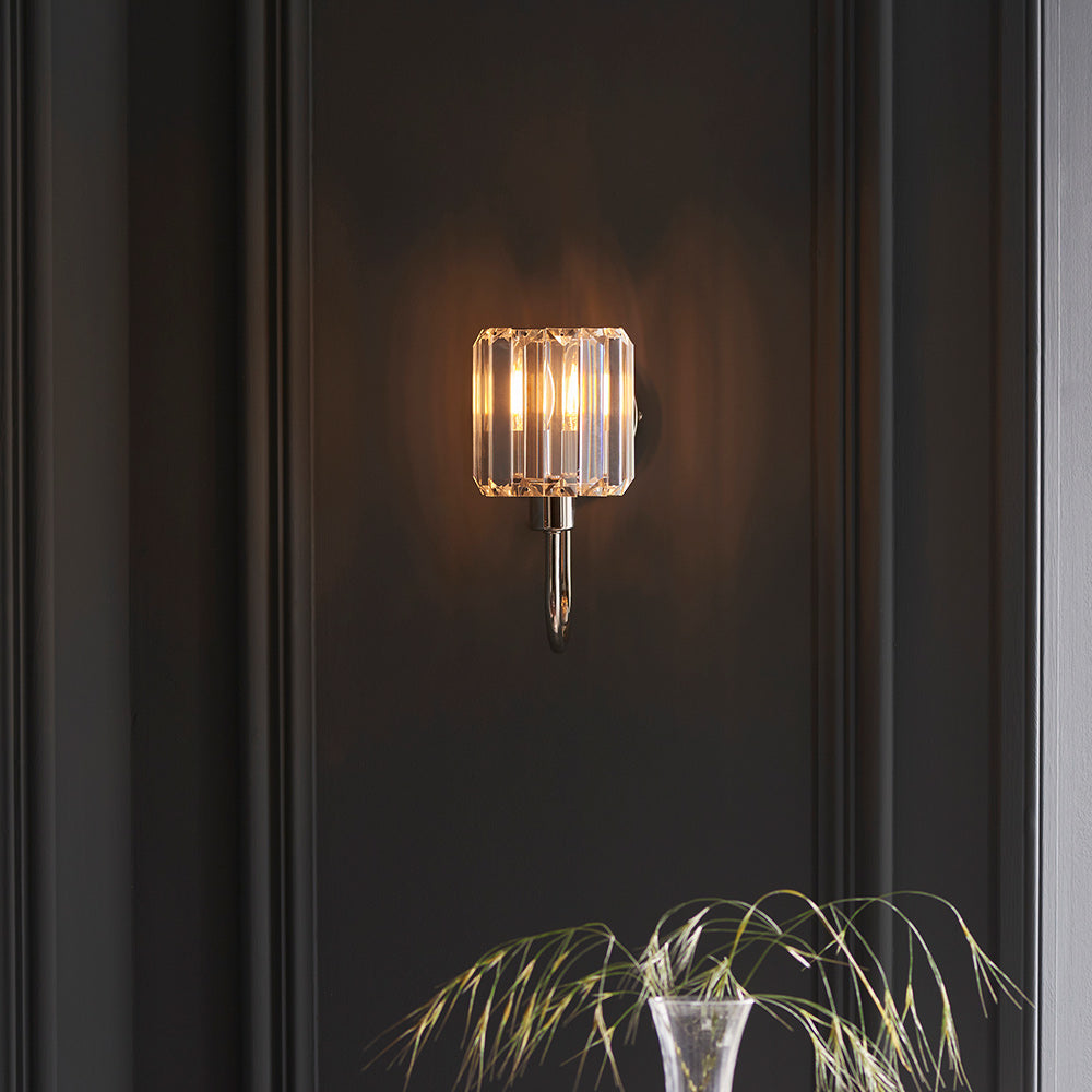 BERENICE | Semi Flush Single Wall Decorative Glass Light Fitting | E14 | Polished Nickel