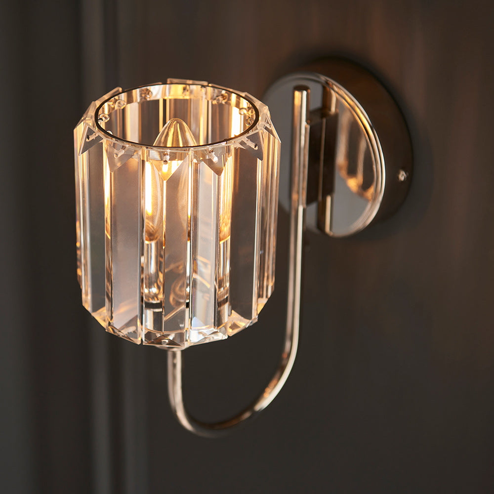 BERENICE | Semi Flush Single Wall Decorative Glass Light Fitting | E14 | Polished Nickel