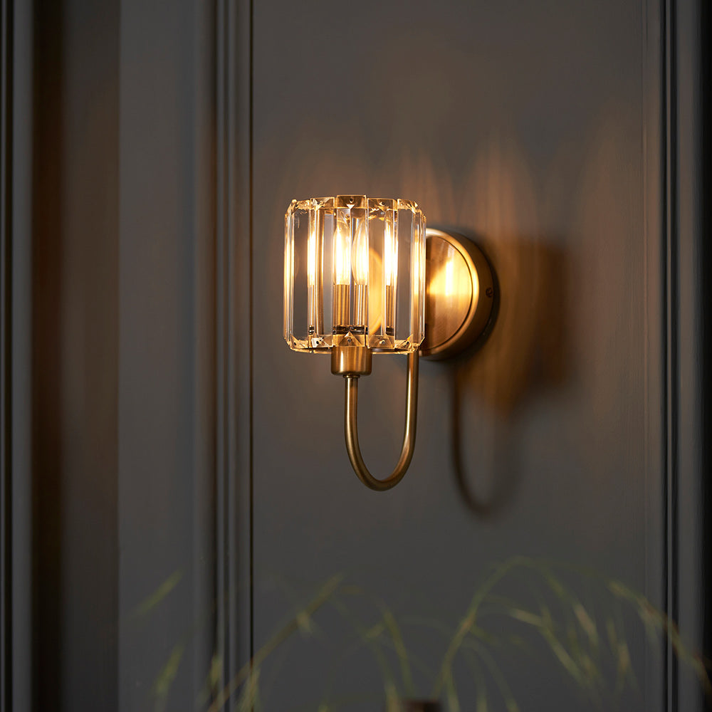 BERENICE | Semi Flush Single Wall Decorative Glass Light Fitting | E14 | Antique Brass