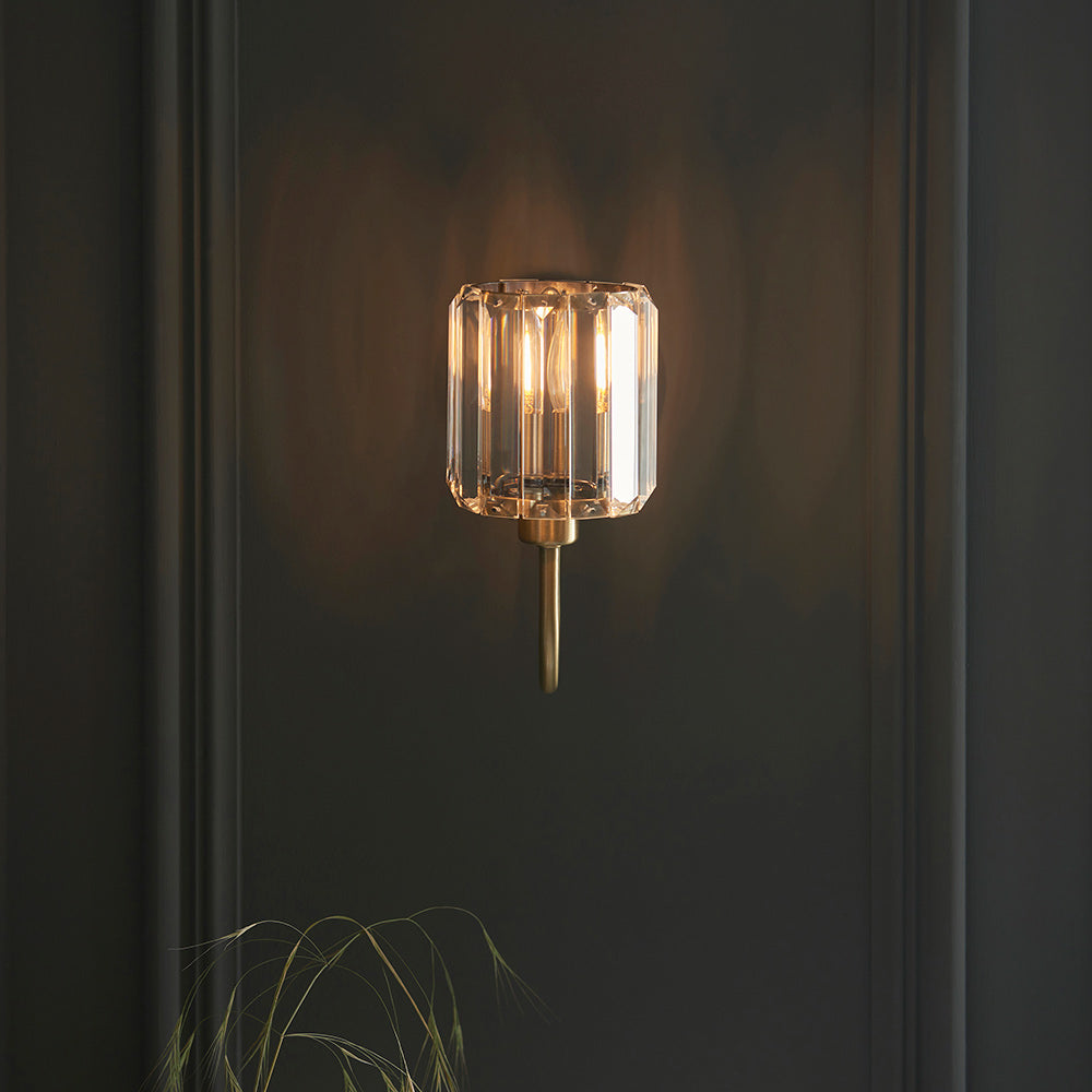 BERENICE | Semi Flush Single Wall Decorative Glass Light Fitting | E14 | Antique Brass