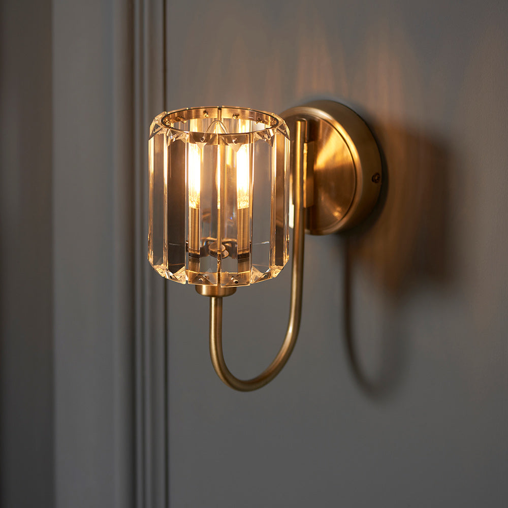 BERENICE | Semi Flush Single Wall Decorative Glass Light Fitting | E14 | Antique Brass