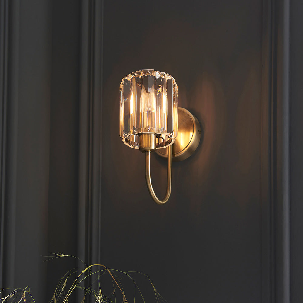 BERENICE | Semi Flush Single Wall Decorative Glass Light Fitting | E14 | Antique Brass