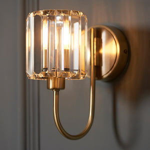 BERENICE | Semi Flush Single Wall Decorative Glass Light Fitting | E14 | Antique Brass