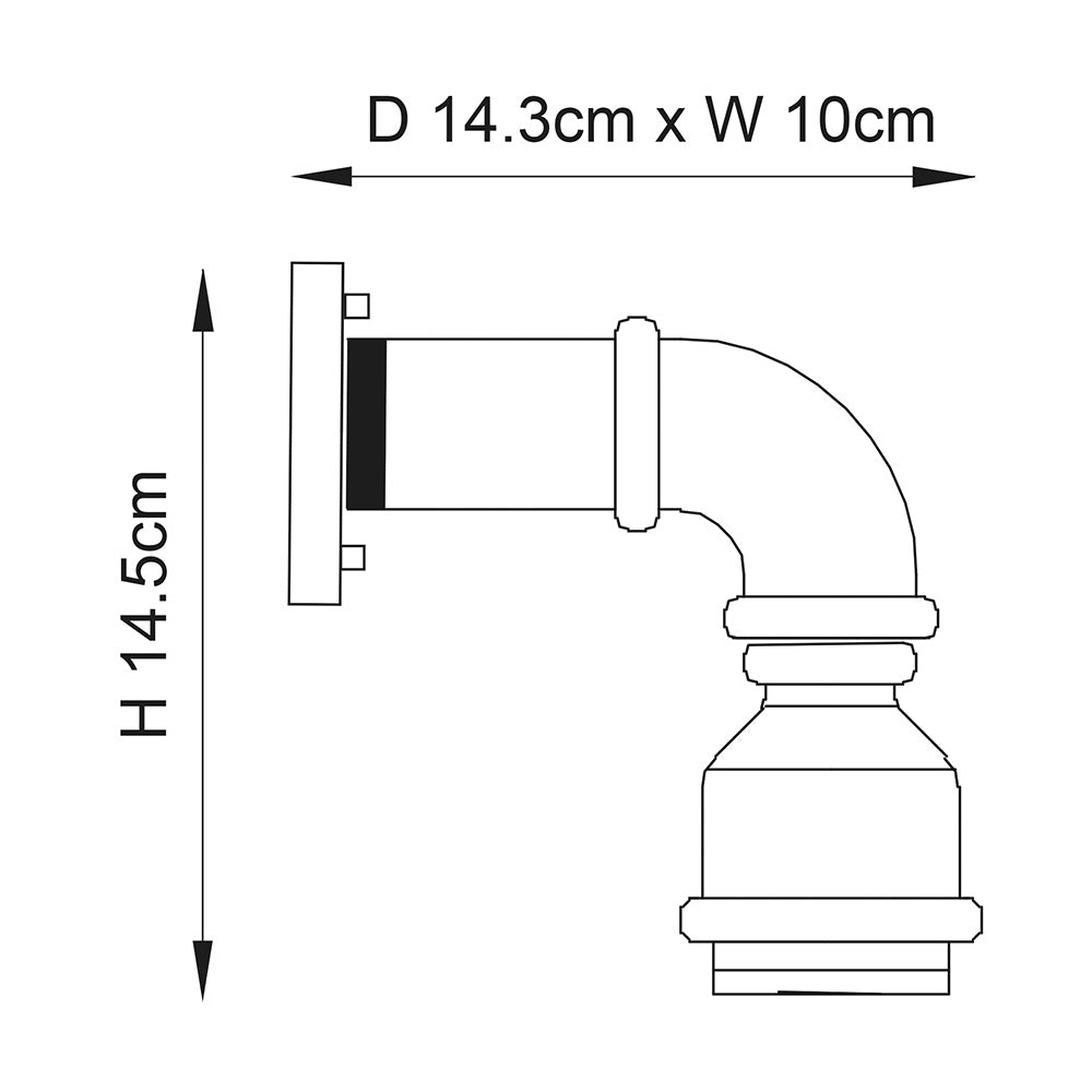 Semi Flush Single Industrial Pipe Wall Decorative Dimmable Light Fitting | E27 | Aged Pewter Finish