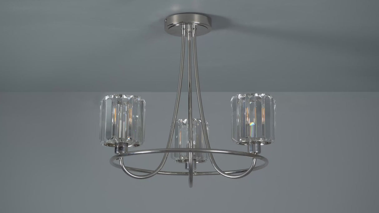 BERENICE | Ceiling Chanderlier Pendant Decorative Glass 3-Light Fitting | E14 | Polished Nickel