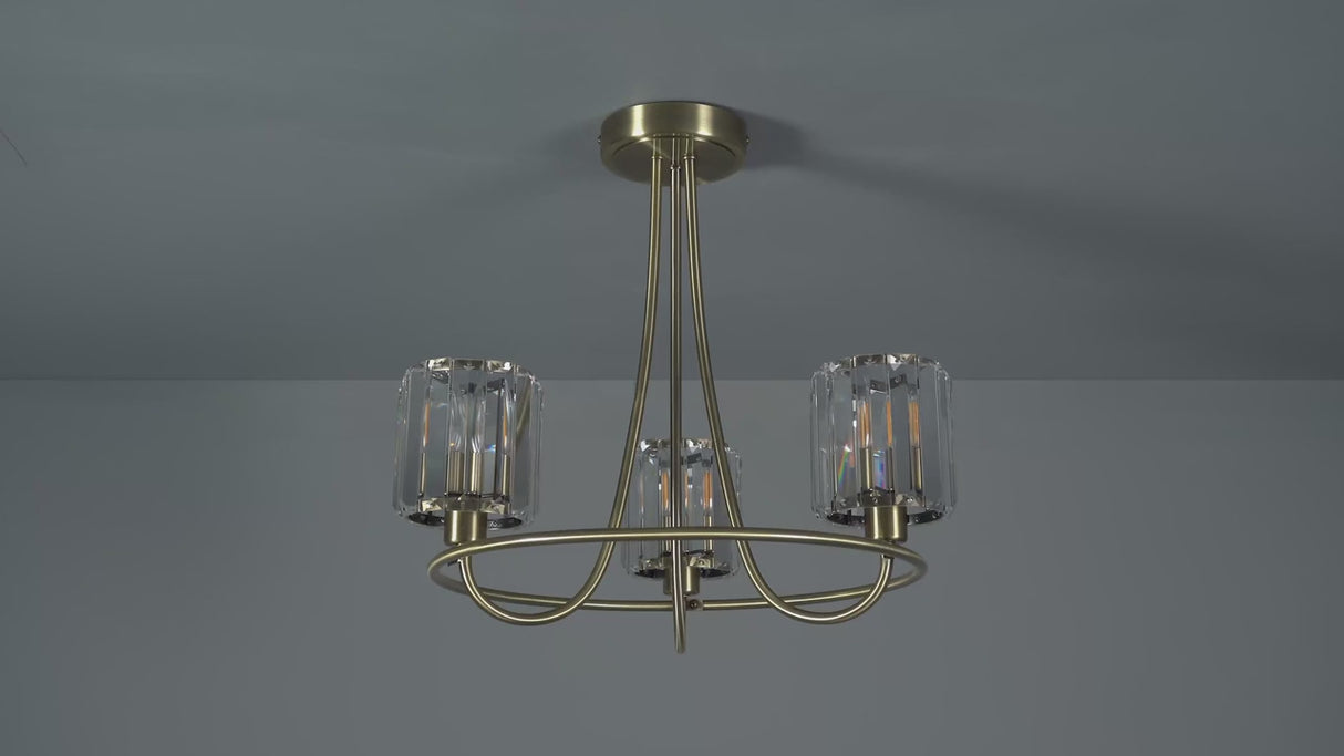 BERENICE | Ceiling Chanderlier Pendant Decorative Glass 3-Light Fitting | E14 | Antique Brass