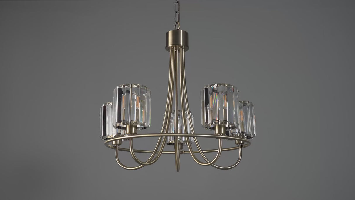 BERENICE | Ceiling Chanderlier Pendant Decorative Glass 5-Light Fitting | E14 | Antique Brass