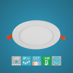 ALPHA-CT PANEL Slim Flat Recessed Round Downlight Fitting | LED 12W 1110lm | CCT Tri-Colour | IP44 | 3hr Emergency