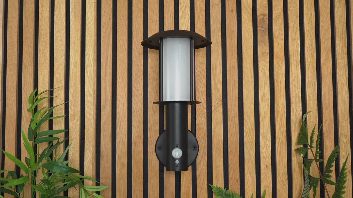 TARROW | Up Outdoor Wall Porch Lantern Light | IP44 | Solar LED | Black | PIR Motion Sensor