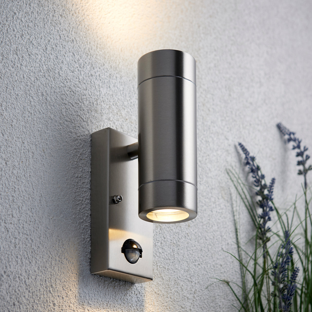 KEW Up / Down Outdoor PIR Sensor Stainless Steel Garden Porch Wall Light | GU10 | IP44