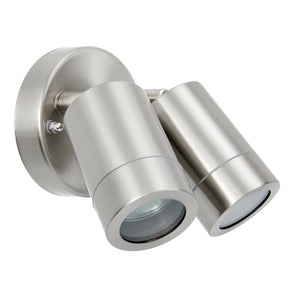 KEW Up / Down Outdoor Twin Spot Porch Wall Light IP44 GU10 Stainless Steel - 6500K Daylight White