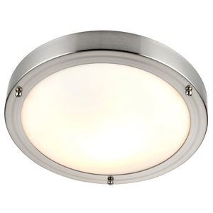 Slim Round Bathroom Bulkhead Ceiling Light Fitting | 7W E27 | IP44 | Brushed Chrome | 2700K Warm White