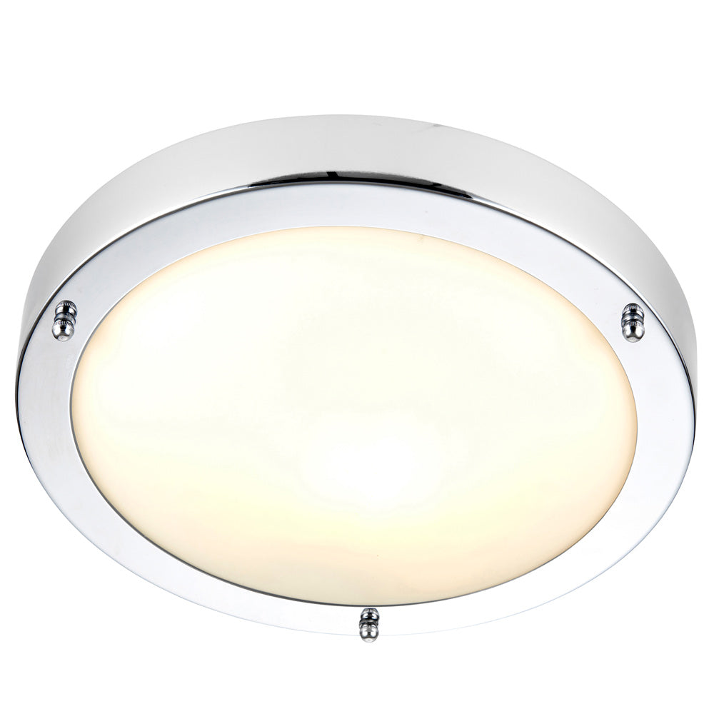 Slim Round Bathroom Bulkhead Ceiling Light Fitting | 7W LED | IP44 | Polished Chrome | 2700K Warm White