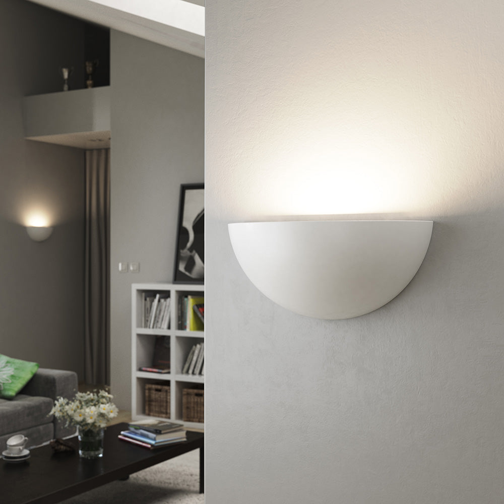 POPLAR Half Moon Paintable Plaster Uplighter Fitting | E27 (ES) | Up Light Effect