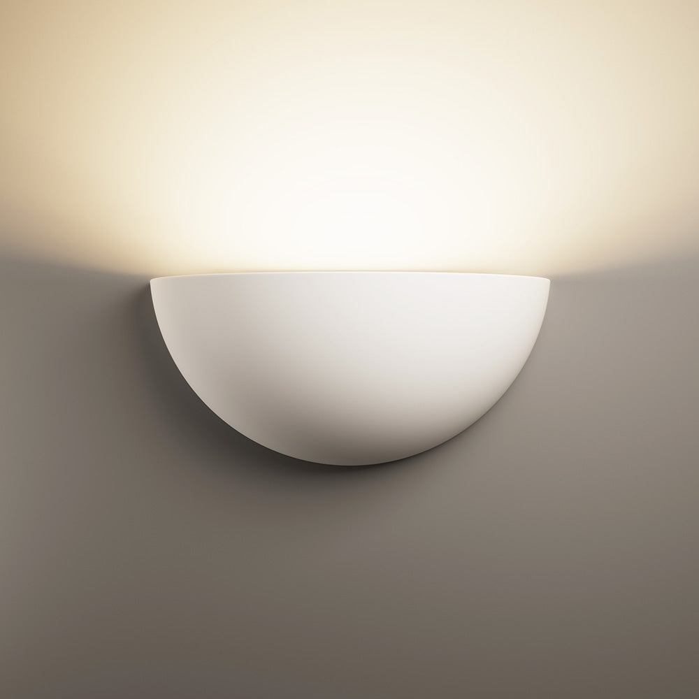 POPLAR Half Moon Paintable Plaster Uplighter Fitting | E14 (SES) | Up Light Effect